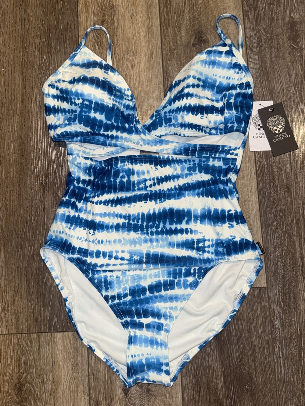 Vince Camuto Girls White and Blue Tie-Dye One-Piece Swimsuit